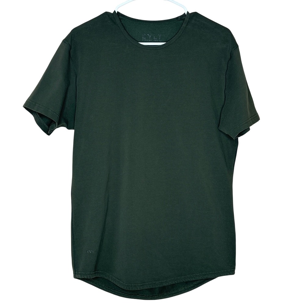 BYLT Premium‎ Basics Drop-Cut T-Shirt Mens Medium Dark Olive Green Curved Hem M